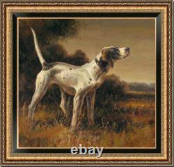 Hand painted Old Master-Art Antique Oil Painting animal Hunting dog on canvas