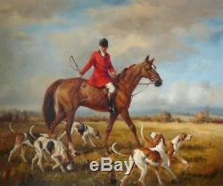 Hand-painted Old Master-Art Antique Oil Painting hunt horse on canvas 30X40