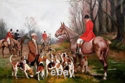 Hand painted Old Master-Art Antique Oil Painting hunting dog on canvas 24x36