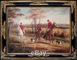 Hand-painted Old Master-Art Antique Oil painting horse dog on Canvas 30X40