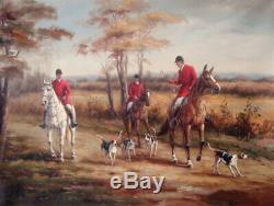 Hand-painted Old Master-Art Antique Oil painting horse dog on Canvas 30X40