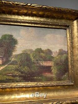 Henry Hulsmann Signed Landscape With Houses Old Antique Oil Painting