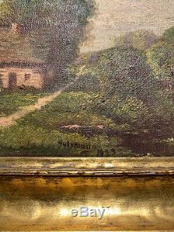 Henry Hulsmann Signed Landscape With Houses Old Antique Oil Painting