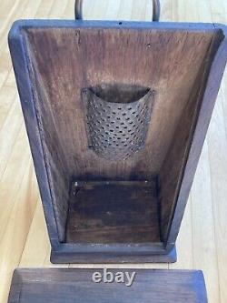 Hex Sign! Antique 19th C Walnut Large Slide Top Grater Box Old Nail PA Dutch