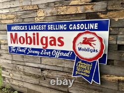 Huge Antique Vintage Old Style Mobilgas Ribbon Service Station Sign
