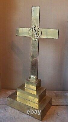 IHS crucifix antique Jesus Christ brass (Signed GORHAM CO.) alter cross 24