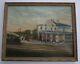 Incredible Folk Painting Antique Old Train Station Signed Whimsical Masterful