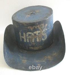 Iron Hat Trade Store Display Advertisement Sign Hats Hanging, Blue