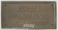 JERSEY APARTMENTS Old Brass Building Plaque Sign ASBURY PARK NJ Shore Embossed