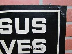 JESUS SAVES SINNERS Antique Tin Metal Religious Church Advertising Sign B&W