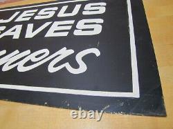 JESUS SAVES SINNERS Antique Tin Metal Religious Church Advertising Sign B&W
