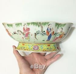 Jiaqing Famille Rose Oval Lobed Bowl Signed 1800 Chinese Qing Dynasty Old Repair