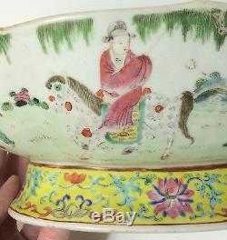 Jiaqing Famille Rose Oval Lobed Bowl Signed 1800 Chinese Qing Dynasty Old Repair