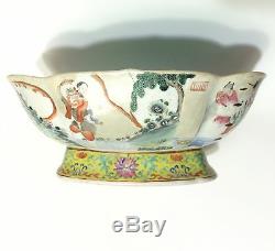 Jiaqing Famille Rose Oval Lobed Bowl Signed 1800 Chinese Qing Dynasty Old Repair