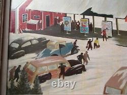 John Wheat Painting Wpa Era Antique American Americana Regionalism City Xmas Old