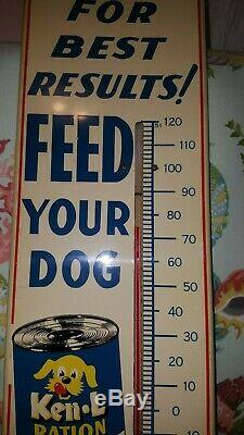 KEN-L RATION OLD 1950'S Dog Food Can Metal Thermometer Sign GREAT WORKS ANTIQUE
