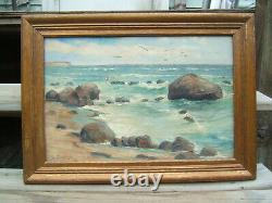 Karl k. Von pollnitz seascape oil painting on board 1930 antique vtg old