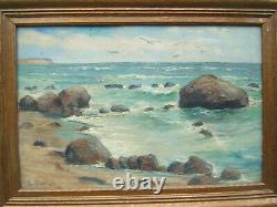 Karl k. Von pollnitz seascape oil painting on board 1930 antique vtg old