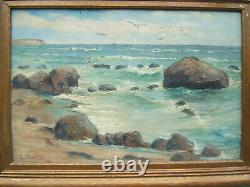 Karl k. Von pollnitz seascape oil painting on board 1930 antique vtg old