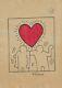 Keith Haring Handmade Drawing On Old Paper Signed & Stamped (8.3 X 11.7 Inch)