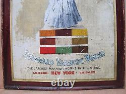 LACQUERET STANDARD VARNISH WORKS Antique Self Framed Tin Sign CHAS SHONK CHICAGO