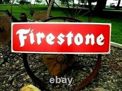 LG. 36 Hand Painted Antique Vintage Old Style Firestone Tires Sign Gas Oil Sign