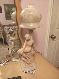 Lamp light Alabaster marble female figural statue rare antique large old signed