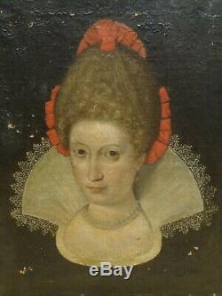 Large 16th Century English Old Master Court Portrait Lady Antique Oil Painting
