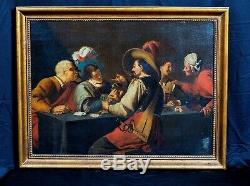 Large 17th Century Dutch Old Master Game Of Cards Antique Oil Painting