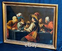 Large 17th Century Dutch Old Master Game Of Cards Antique Oil Painting