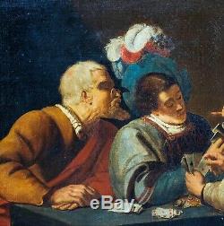 Large 17th Century Dutch Old Master Game Of Cards Antique Oil Painting