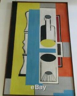 Large MID Century Modern Painting Abstract Cubist Cubism Pop 1940's Antique Old