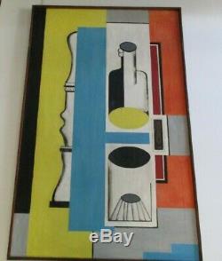 Large MID Century Modern Painting Abstract Cubist Cubism Pop 1940's Antique Old