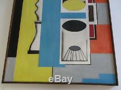 Large MID Century Modern Painting Abstract Cubist Cubism Pop 1940's Antique Old