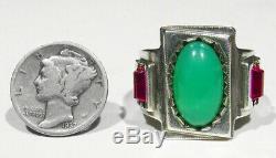 Large Old Antique Estate Signed 925 Silver Ruby Jadeite Nephrite Mans Ring 10