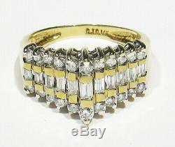 Large Old Estate Signed 4.7g 14k Gold 1.0 tcw Baguette Diamond Wedding Ring 7