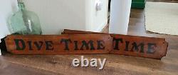 Large Sign Reclaimed Old Wood Hand Painted Vintage Dive Time Pool Bar Diver 42