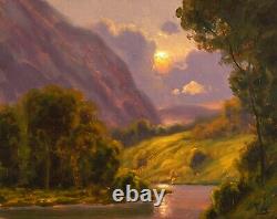 MAX COLE ART oil painting landscape signed vintage antique old rain gorge 44578