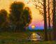 Max Cole Original Oil Painting Landscape Signed Old Vintage Antique Canvas Sun
