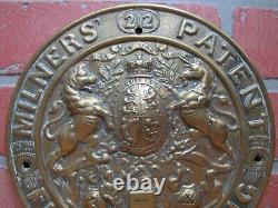 MILNERS PATENT FIRE-RESISTING SAFE Antique Brass Sign Plaque High Relief Ornate