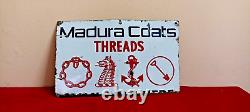 Madura Coats Treads Antique Vintage Advt Tin Enamel Porcelain Sign Board Old E90