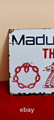 Madura Coats Treads Antique Vintage Advt Tin Enamel Porcelain Sign Board Old E90