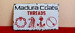 Madura Coats Treads Antique Vintage Advt Tin Enamel Porcelain Sign Board Old E90