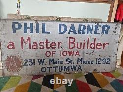 Metal Sign Antique Old Ottumwa IOWA? Master BUILDER 5ft×28 DesMoines Pick-up