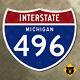 Michigan Interstate 496 Highway Route Sign Lansing Olds Freeway 1961 21x18
