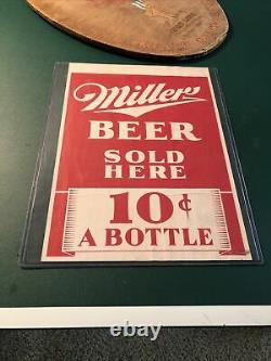 Miller Beer Sign 10 Cents A Bottle 1930s 1940s Old Antique Vintage