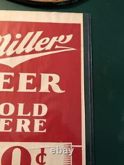 Miller Beer Sign 10 Cents A Bottle 1930s 1940s Old Antique Vintage