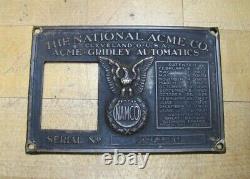 NATIONAL ACME Co CLEVELAND O USA NAMCO Old Advertising Nameplate Sign Plaque