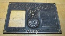 NATIONAL ACME Co CLEVELAND O USA NAMCO Old Advertising Nameplate Sign Plaque