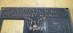 NATIONAL ACME Co CLEVELAND O USA NAMCO Old Advertising Nameplate Sign Plaque
